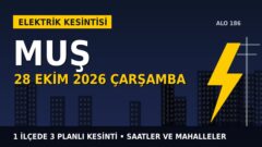 Muş’ta 28 Ekim Çarşamba elektrik kesintisi: VEDAŞ 1 ilçede kesinti uygulayacak, işte saatler