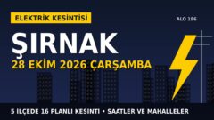 Şırnak’ta 28 Ekim Çarşamba elektrik kesintisi: DİCLE EDAŞ 5 ilçede kesinti uygulayacak, işte saatler